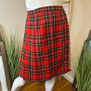 Windsor Of Boston Vintage wool plaid kilt school girl skirt red tartan plaid
